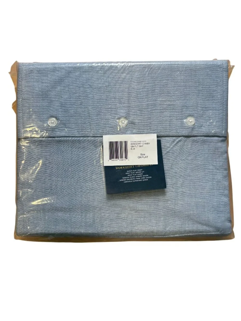 Ralph Lauren Workshirt Chambray Queen Flat Sheet Blue NEW